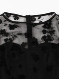 Floral Embroidered Mesh Overlay Elegant High Waist Black Dresses for Women Sleeveless A Line Party Summer Dress