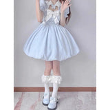 Elegant Puff Sleeve Women Summer A-line Blue Kawaii Japanese Lolita Dress