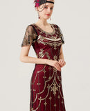 Luxury Sequin and Beaded Night Elegant Long Dresses for 1920s Party Women O-Neck Vintage Style Mesh Overlay Dress