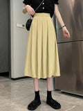 Ladies Elegant A-line Summer Fashion Korean Style Solid Color High Waist Women Pleated Long Skirt