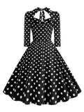 Sweetheart Neck 3/4 Length Sleeve Autumn Polka Dot Vintage Dress Birthday Outfits Women Party Midi Swing Dresses