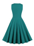 V-Neck Ruched Button Front Sleeveless Women Summer Dress Turquoise Solid Birthday Outfits Ladies Vintage Dresses
