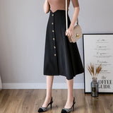 Ladies Elegant A-line Long Spring Office Style Single-breasted All-match Women High Waist Casual Skirt