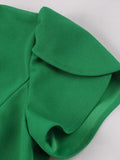 Bow Neck Keyhole Petal Sleeve Green Solid Swing Dresses Elegant Women XL to 4XL Clothing Plain Vintage Dress