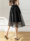 High Waist A-line Women Summer Korean Style Solid Color All-match Ladies Elegant Long Skirts