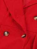 Notched Collar Double Breasted Red Elegant High Waist Office Ladies Dresses Women Vintage Summer Midi Dress
