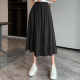 Women Elegant High Waist Pleated Maxi Skirts A-line Long Summer Korean Pink Skirt
