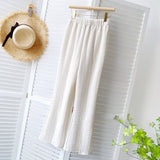 Elastic High Waist Women Casual Loose Bell Bottoms Pants Solid Split Hem Long Trousers