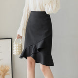 Office Lady Elegant Mermaid Spring Korean Style All-match High Waist Knee-length Women Skirt