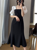 Elegant Women Summer Party Midi Dress Korea Style Office Lady One Piece Slim Waist Vestdios