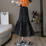 Women Chiffon Casual Spring Korean Style Polka Dots Print All-match Loose Ladies Elegant A-line Long Skirt