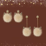 Snowflake Antler Hair Ball Earrings New Style High-quality Autumn and Winter Christmas Gift Ear Jewelry