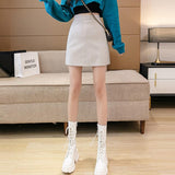 Ladies Elegant A-line Mini Skirts Korean Style Solid Color All-match High Waist Women Casual Short Skirt