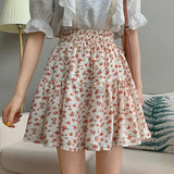 Women Summer Casual Korean Style Floral Print Elastic High Waist Ladies A-line Mini Short Skirt