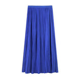 New Women Spring Autumn High Waist Solid Pleated Skirt Half Length Elastic Maxi Long Skirts