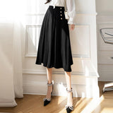 High Waist Long Women Spring Korean Style Solid Color All-match Ladies Elegant A-line Skirts