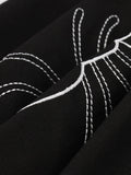 Sweetheart Neck Bat Embroidered Lace-Up Side Black Vintage Dress Women Halloween Party Festival Clothing Cotton Dresses