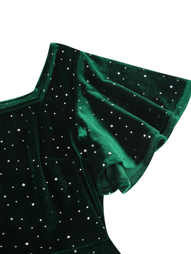 Dotted Velvet Green Elegant Party Christmas Winter Dresses for Women S FashionLoveHunter Dotted Velvet Green Elegant Party Christmas Winter Dresses for Women S FashionLoveHunter