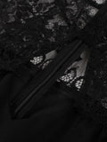 Stand Collar Hollow Out Front Lace Sleeve Elegant Night Party Dresses for Women Vintage Style Pockets Black Dress