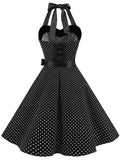 Women Polka Dot Print Summer Dress Sexy Retro White Halter Vintage Dress Robe Femme Pin Up Rockabilly Party Dress