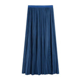 New Women Spring Autumn High Waist Solid Pleated Skirt Half Length Elastic Maxi Long Skirts