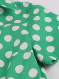 Green Surplice Neck Wrap Belted Vintage Robes Polka Dot Elegant Dress Women Short Sleeve Summer Pin Up Midi Dresses