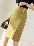 Office Lady High Waist All-match Summer Sexy Women Solid Color Split One Step Knee-Length Pencil Skirt