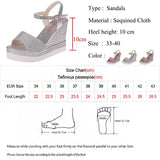 Summer Wedges Shiny Crystal Ankle Strap Platform Sandals Woman Peep Toe High Heels Shoes