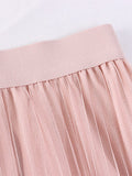 Summer Women Solid Casual Tulle Elastic High Waist Elegant Mesh Pleated Skirt