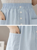 Women Summer Casual Skirts Korean Style Solid Color All-match High Waist Ladies Elegant A-line Skirt