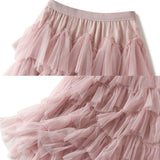 Long Maxi Women Korean Irregular Ruffle High Waist Pleated Skirt Mesh Asymmetrical Tutu Skirt