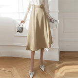 Ladies Elegant A-line Long Spring Korean Style Solid Color All-match High Waist Women Skirt