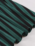 Contrast Collar Bow Front High Waist 40s 50s Vintage Dress Women Green and Black Striped Formal Pleated Dresses