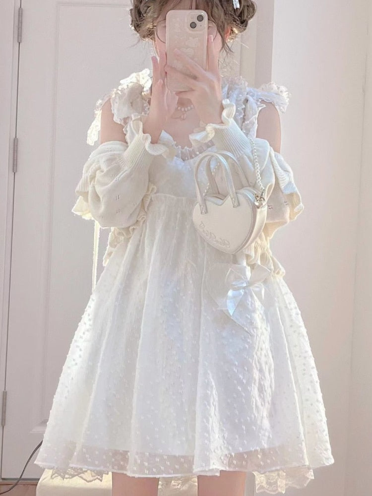 Summer White Sweet Strap Fairy Bandage Sexy Mini Chic High Street LaceLolita Dress