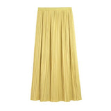 New Women Spring Autumn High Waist Solid Pleated Skirt Half Length Elastic Maxi Long Skirts