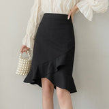 Office Lady Elegant Mermaid Spring Korean Style All-match High Waist Knee-length Women Skirt