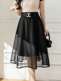 High Waist A-line Women Summer Korean Style Solid Color All-match Ladies Elegant Long Skirts