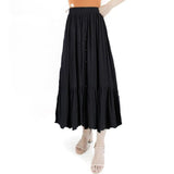 Summer Korean Casual Midi Long Women Button Large Swing A Line Skirt High Waist Mid-length Skirt