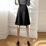 Ladies Elegant A-line Spring Office Style All-match High Waist Women Knee-length Casual Skirt