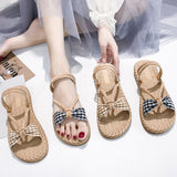 Linen Platform Summer Slippers Women Bow Open Toe Non Slip Beach Woman Thick Bottom Gladiator Sandals