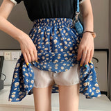 Women Summer Casual Korean Style Floral Print Elastic High Waist Ladies A-line Mini Short Skirt