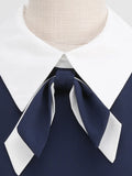 Turn Down Collar Bow Front Navy Blue Summer Dresses for Women Formal Occasion Vintage Style Elegant Dress
