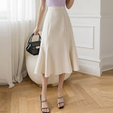 Ladies Elegant A-line Skirts Spring Korean Style Solid Color High Waist Women Casual Long Skirt