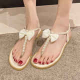 String Bead Flat Heels Sweet Bowknot Clip Toe Sandals Woman Comfort Non Slip Summer Shoes