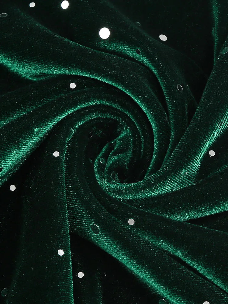 Dotted Velvet Green Elegant Party Christmas Winter Dresses for Women S FashionLoveHunter Dotted Velvet Green Elegant Party Christmas Winter Dresses for Women S FashionLoveHunter