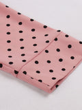 Pink High Waist Pleated Vintage Polka Dot Midi Dresses for Women Autumn 3/4 Length Sleeve Single Breasted Elegant Dress