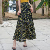 Summer Green Floral Chiffon Vintage Style Floor-Length Long Ruffle Mermaid Women Sexy Fishtail Maxi Skirts