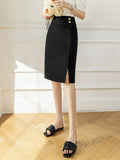 Office Lady High Waist All-match Summer Sexy Women Solid Color Split One Step Knee-Length Pencil Skirt