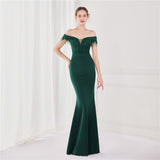 Women Off The Shoulder Elegant Beading Evening Dress Knitting Slim Party Gown New Sleeveless Formal Dress