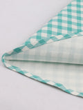 Turquoise and White Gingham Retro 50s Rockabilly Dress Women V-Neck Cotton Pleated Pockets Vintage Pinup Dresses